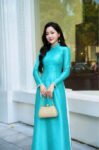 Cho Thuê Áo Dài Vân Gỗ Đính Đá Xanh Dương (Có Bigsize)