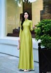 Cho Thuê Áo Dài Vân Gỗ Đính Đá Xanh Lá (Có Bigsize)