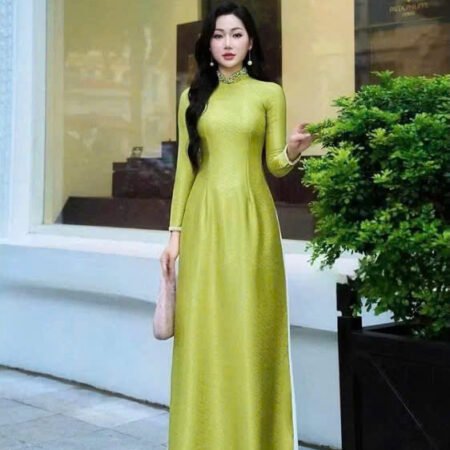 Cho Thuê Áo Dài Vân Gỗ Đính Đá Xanh Lá (Có Bigsize)