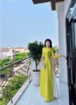 Cho Thuê Áo Dài Hoa Văn Vân Gỗ Xanh Cốm (Có Bigsize)