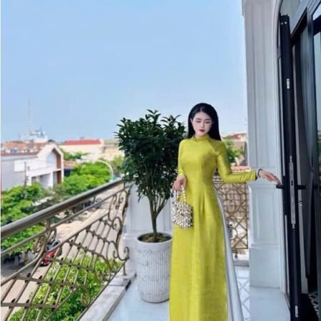 Cho Thuê Áo Dài Hoa Văn Vân Gỗ Xanh Cốm (Có Bigsize)