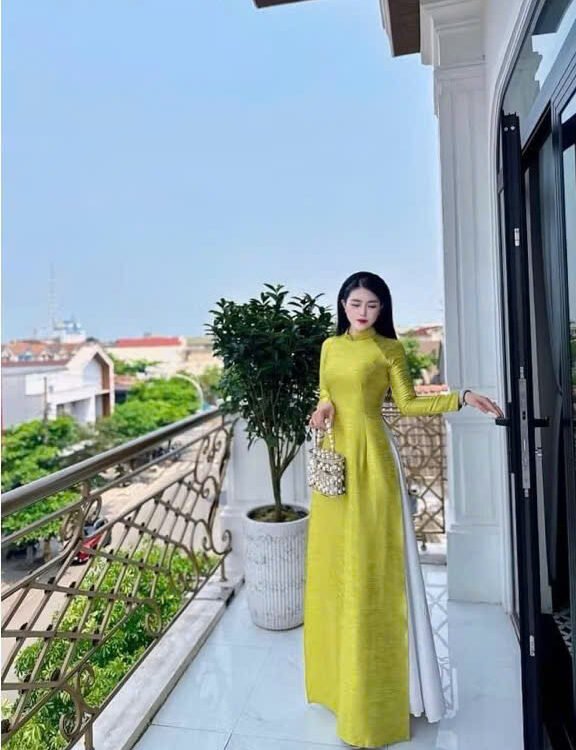 Cho Thuê Áo Dài Hoa Văn Vân Gỗ Xanh Cốm (Có Bigsize)