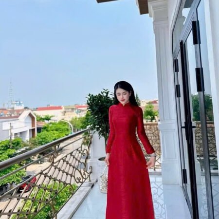 Cho Thuê Áo Dài Hoa Văn Vân Gỗ Đỏ (Có Bigsize)