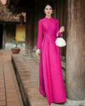 Cho Thuê Áo Dài Hoa Văn Vân Gỗ Hồng Đậm (Có Bigsize)