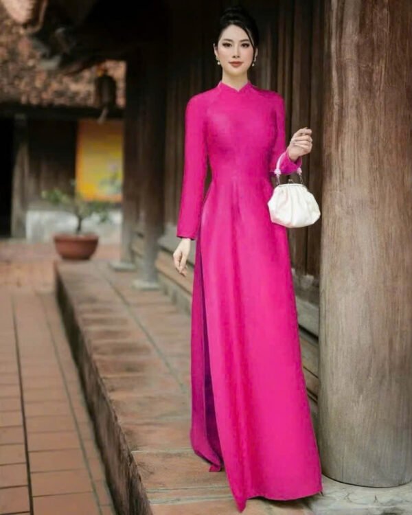 Cho Thuê Áo Dài Hoa Văn Vân Gỗ Hồng Đậm (Có Bigsize)