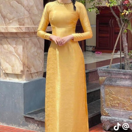 Cho Thuê Áo Dài Vân Gỗ Đính Đá Vàng (Có Bigsize)