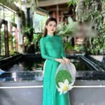 Cho Thuê Áo Dài Hoa Văn Vân Gỗ Xanh Lá (Có Bigsize)