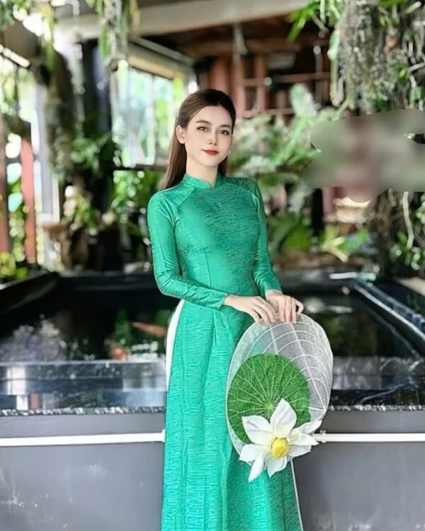 Cho Thuê Áo Dài Hoa Văn Vân Gỗ Xanh Lá (Có Bigsize)