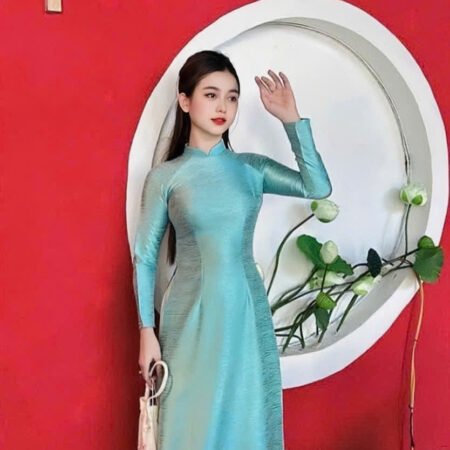 Cho Thuê Áo Dài Hoa Văn Vân Gỗ Xanh Dương (Có Bigsize)