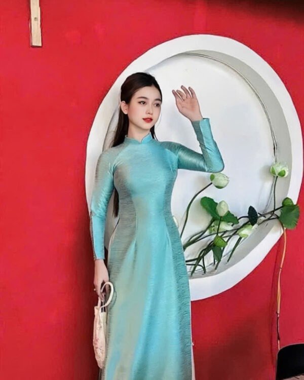 Cho Thuê Áo Dài Hoa Văn Vân Gỗ Xanh Dương (Có Bigsize)