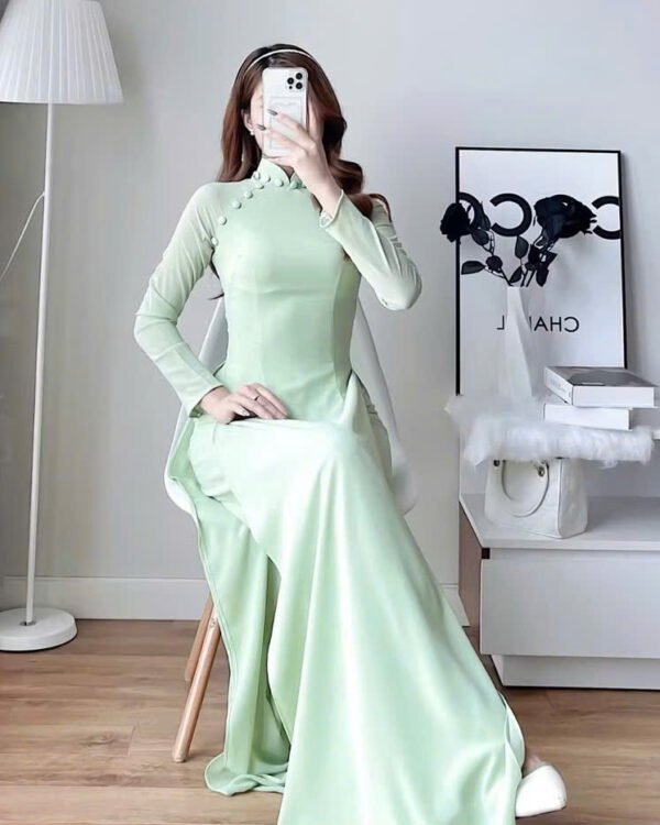 Cho Thuê Áo Dài Trơn Nút 2 Bên Xanh Bơ (Có Bigsize)