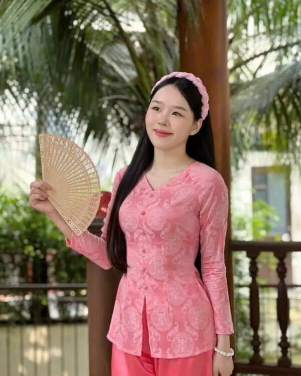 Cho Thuê Set Bà Ba Cổ Tròn Đồng Tiền Hồng Nhạt (Có Bigsize)