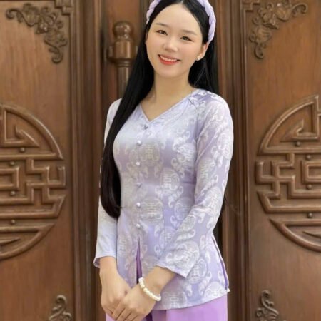 Cho Thuê Set Bà Ba Cổ Tròn Đồng Tiền Tím (Có Bigsize)