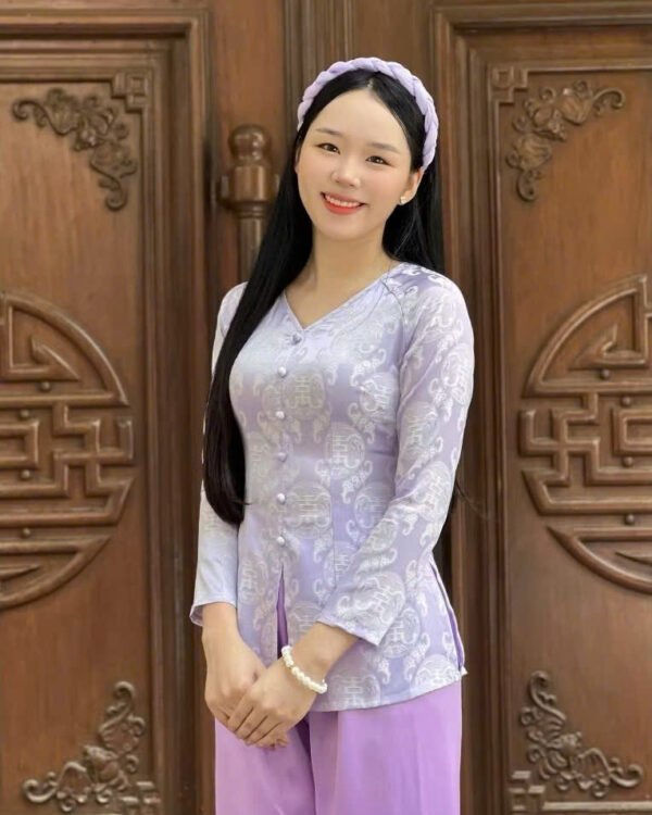 Cho Thuê Set Bà Ba Cổ Tròn Đồng Tiền Tím (Có Bigsize)