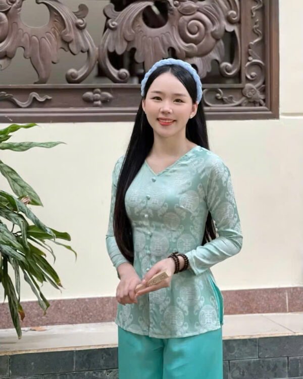 Cho Thuê Set Bà Ba Cổ Tròn Đồng Tiền Xanh Mint (Có Bigsize)
