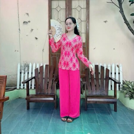 Cho Thuê Set Bà Ba Cổ Tròn Đồng Tiền Hồng Đậm (Có Bigsize)