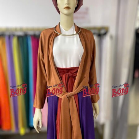 Cho Thuê Set Tứ Thân Trắng Tím Khoác Nâu (Kèm Khăn Vấn Tóc)