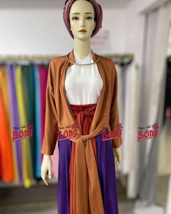 Cho Thuê Set Tứ Thân Trắng Tím Khoác Nâu (Kèm Khăn Vấn Tóc)