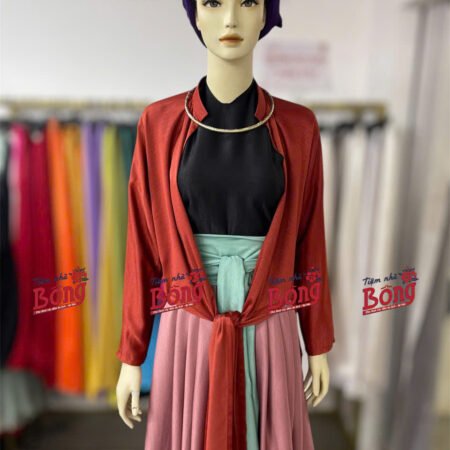 Cho Thuê Set Tứ Thân Đen Hồng Khoác Nâu (Kèm Khăn Vấn Tóc)