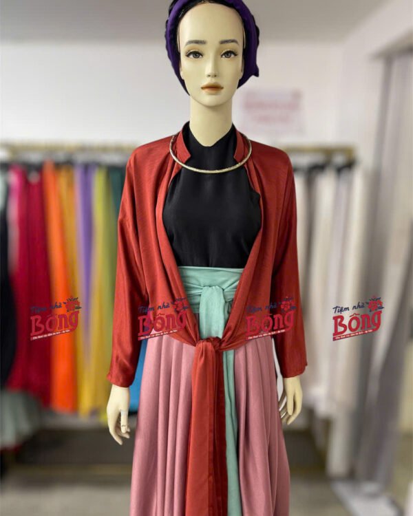 Cho Thuê Set Tứ Thân Đen Hồng Khoác Nâu (Kèm Khăn Vấn Tóc)