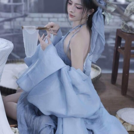Cho Thuê Set Yếm Kèm Khoác Áo Tấc Và Khăn Vấn Xanh Dương