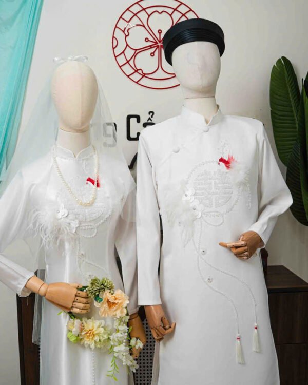Cho Thuê Áo Dài Long Phụng Cát Tường Trắng