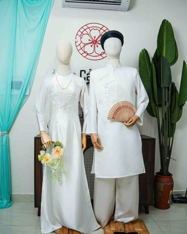Cho Thuê Áo Dài Kết Tóc Giao Duyên Trắng