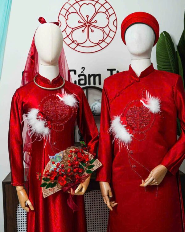 Cho Thuê Áo Dài Long Phụng Cát Tường Đỏ