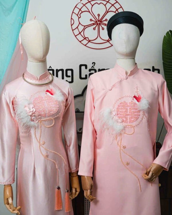 Cho Thuê Áo Dài Long Phụng Cát Tường Hồng