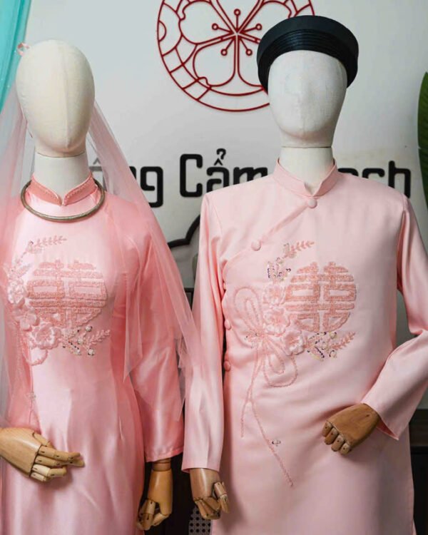 Cho Thuê Áo Dài Kết Tóc Giao Duyên Hồng