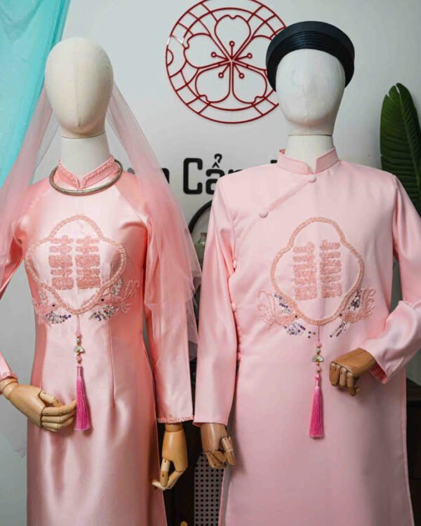 Cho Thuê Áo Dài Đôi Sẻ Tình Thâm Hồng