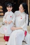 Cho Thuê Áo Dài Đào Viên Thêu Lá Cờ Kem (Có Bigsize)