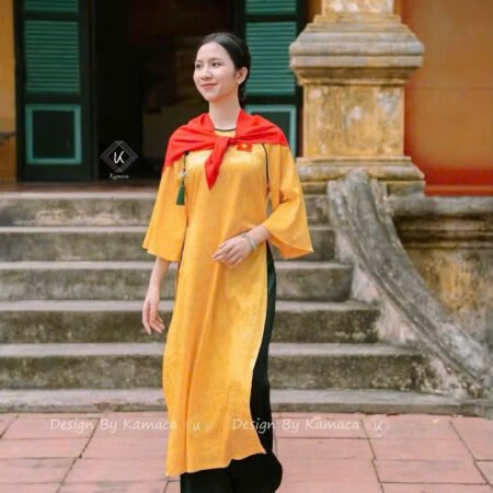 Cho Thuê Áo Dài Thêu Lá Cờ Vàng Viền Xanh (Có Bigsize)