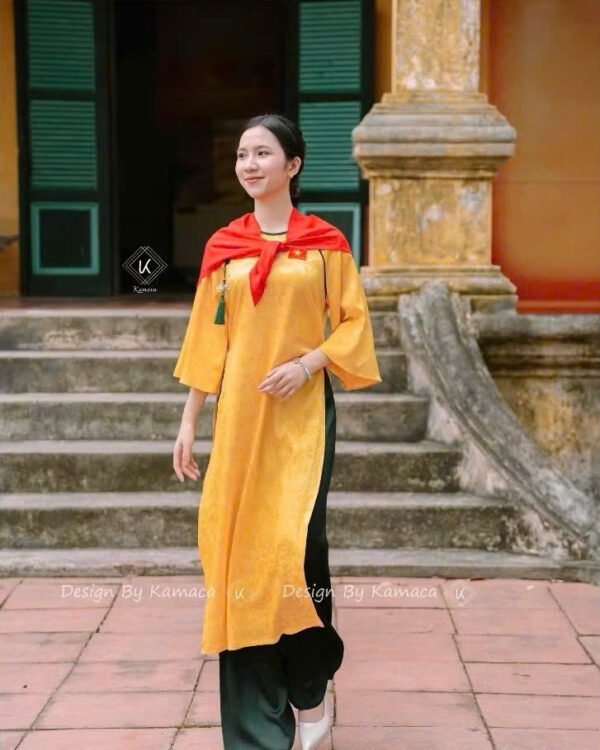 Cho Thuê Áo Dài Thêu Lá Cờ Vàng Viền Xanh (Có Bigsize)