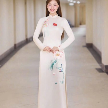 Cho Thuê Áo Dài Liên Châu Thêu Lá Cờ Trắng