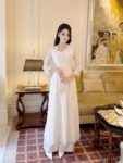 Cho Thuê Áo Dài Băng Khôi Đính Hoa Trắng