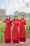 Cho Thuê Áo Dài Họa Tiết Hoa Sen Đỏ (Có Bigsize)