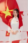 Cho Thuê Áo Dài Cổ Trụ Thêu Lá Cờ Ngực Tay Trắng (Có Bigsize)