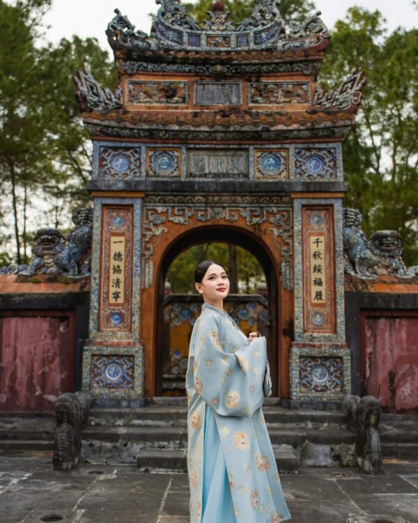 Cho Thuê Đối Khâm Nữ Hoạ Tiết Gấm Xanh Dương