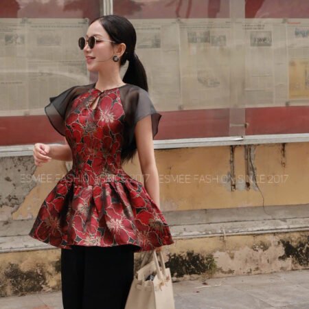 Cho Thuê Set Yếm Kiều Khuê Hoa Gấm Đỏ Đen