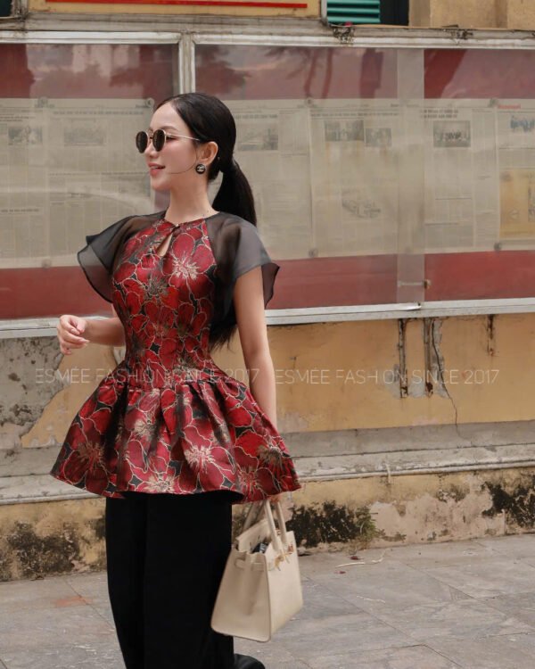Cho Thuê Set Yếm Kiều Khuê Hoa Gấm Đỏ Đen