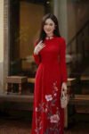 Cho Thuê Áo Dài Thêu Hoa Mẫu Đơn Đỏ