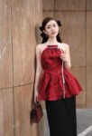 Cho Thuê Set Yếm Hoa Dây Kem Đỏ