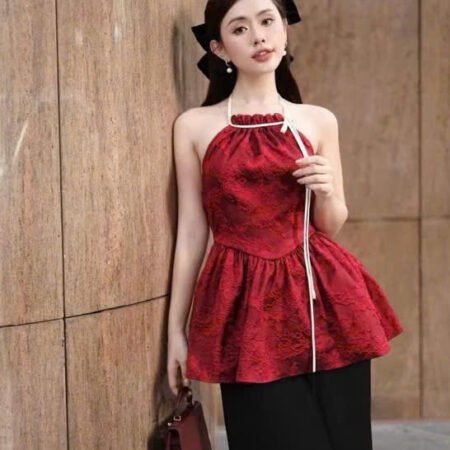 Cho Thuê Set Yếm Hoa Dây Kem Đỏ