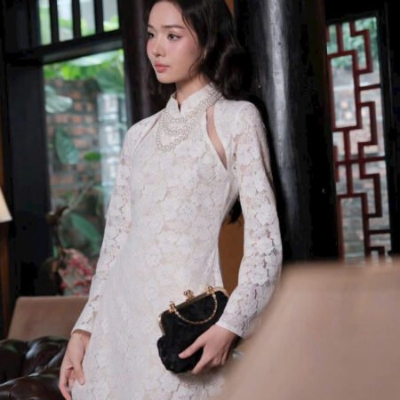 Cho Thuê Áo Dài Ren Hoa Diệp Anh Trắng