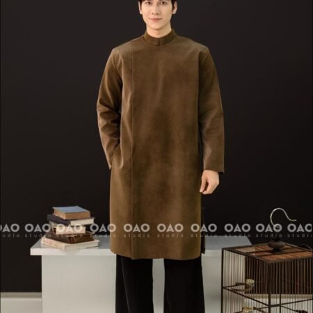 Cho Thuê Áo Dài Nam Cúc Bấm Da Lộn Nâu OAO (Có Bigsize)