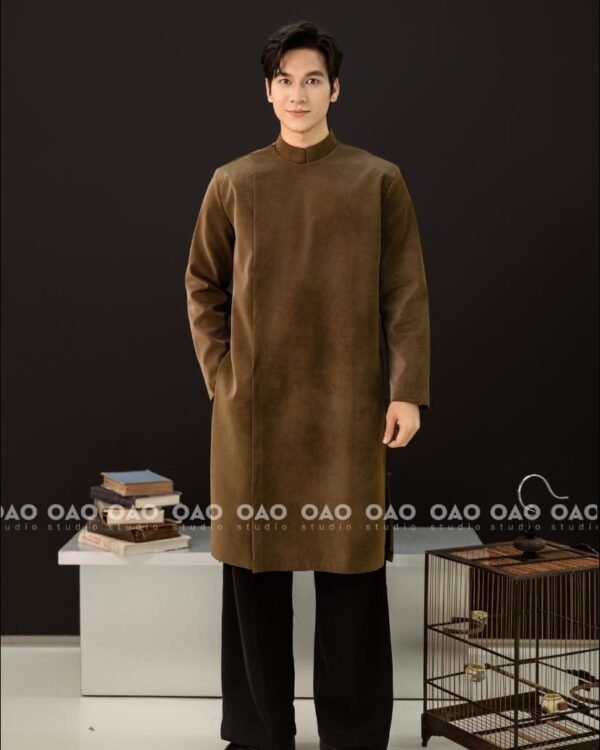 Cho Thuê Áo Dài Nam Cúc Bấm Da Lộn Nâu OAO (Có Bigsize)