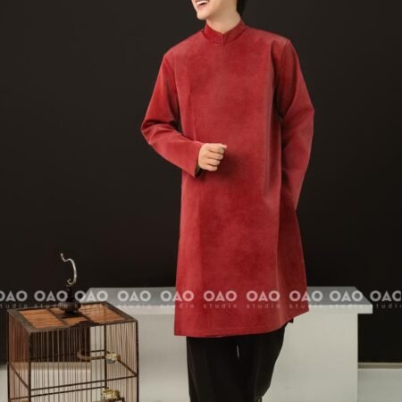 Cho Thuê Áo Dài Nam Cúc Bấm Da Lộn Đỏ OAO (Có Bigsize)