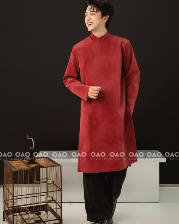 Cho Thuê Áo Dài Nam Cúc Bấm Da Lộn Đỏ OAO (Có Bigsize)