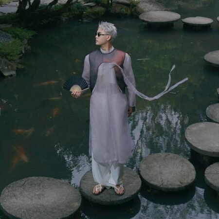 Cho Thuê Áo Dài Nam Magnus Voan 3 Lớp Xám